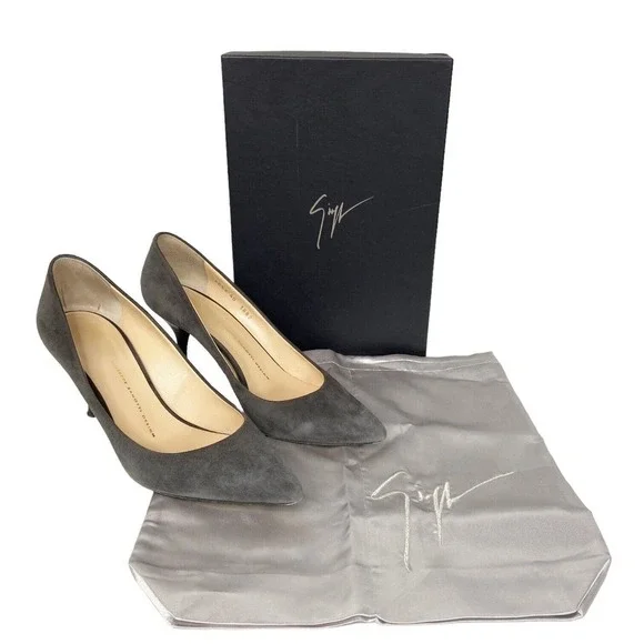 Giuseppe Zanotti High Heel Pump Gray Suede Pointed Toe Womens 40 IT / 10 US - Picture 1 of 14